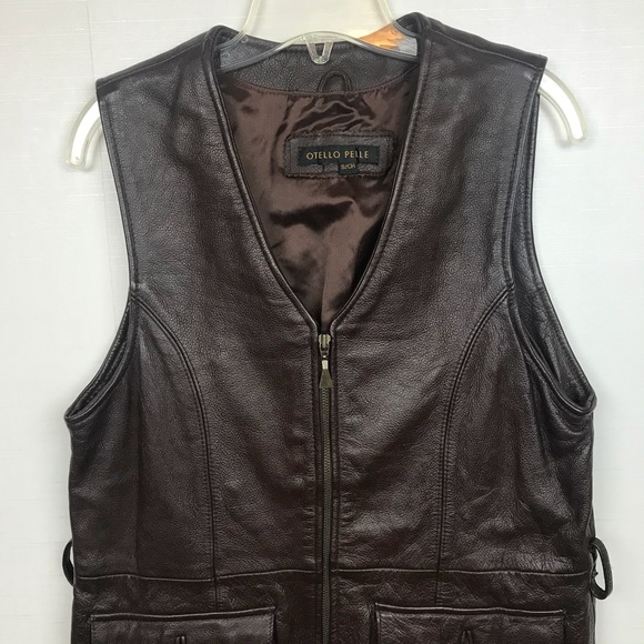 Otello Pelle Leather Full Zip Vest w Pockets - Picture 7 of 13